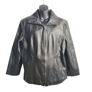 EAST 5TH Womens Black Genuine Leather Jacket Lined ZIP Up Size XL